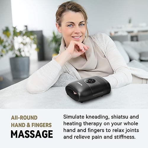 FIT KING Hand Massager with Heat for Hand Massage and Arthritis Carpal Tunnel Finger Numbness Relief - Cordless & Portable & Touch Screen - Ideal for Women Men Parents