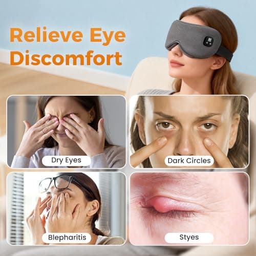 Heated Eye Mask, Warm Eye Compress for Dry Eyes, Blepharitis & Styes, Cordless Eye Heating Pad with 4 Temperature Modes & 4-Level Timer, 100% Cotton Cover, Portable Travel Eye Warmer(Dark Grey)
