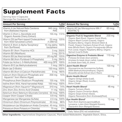 NATURELO Whole Food Multivitamin for Women 50+ (Iron Free) with Vitamins, Minerals, & Organic Extracts - Supplement for Post Menopausal Women Over 50 - No GMO - 120 Vegan Capsules