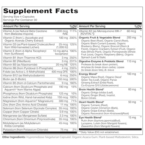 NATURELO Mens Multivitamins - Whole Food Multivitamin for Men with Vitamins, Minerals - 120 Vegetarian Capsules for Energy, Brain, Heart, Eye Health*