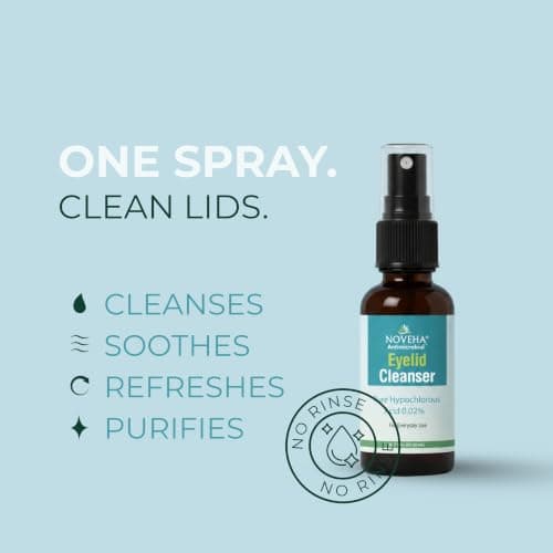 NOVEHA Eyelid Cleanser | Stye Eye Treatment | Eye Lid Cleaning | Dry Relief | Fast Acting Soothing Eyelid Cleansing Formula | Pure and Gentle Lash Hypochlorous Acid Spray (4oz - 1 Pack)