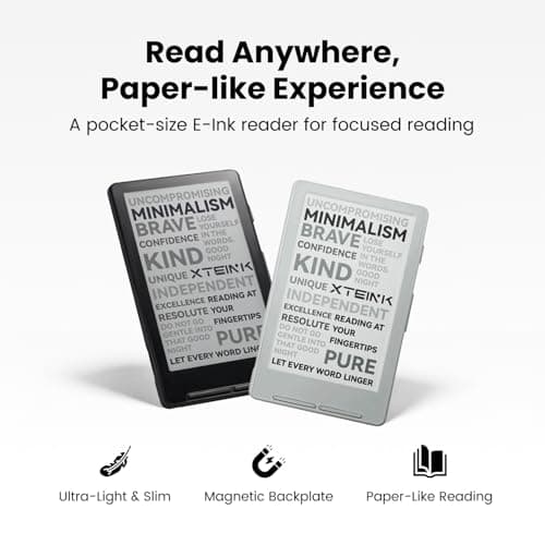 XTEINK X4 E-Book Reader, 4.3" Portable Pocket E-Ink eReader with Physical Page-Turn Buttons, Ultra-Thin 0.23 inch&2.72 oz, Magnetic-Ready Design, Distraction-Free Reading, 16GB Storage, Space Black