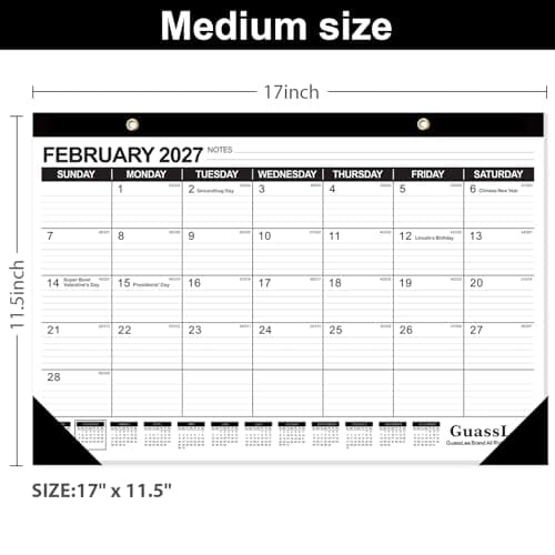 GuassLee Desk Calendar 2026-2027 - 19 Months Academic Calendar 17" × 11.5" Desktop Calendar from Jun. 2026 to Dec. 2027 with Julian Date for Home School Office Desk Top Organizing