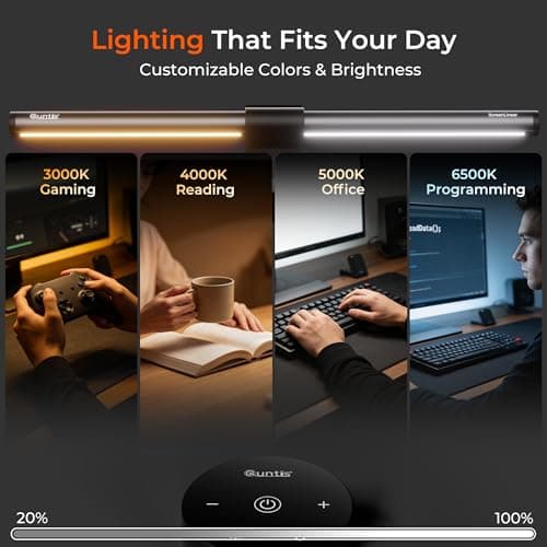 Quntis Monitor Light Bar with Remote, Fit for Curved Monitors/Camera Base, Eye-Care Computer Screen Light Bar, Auto-Dimming Dimmable Work Office Gaming Desk Lamp, Gray