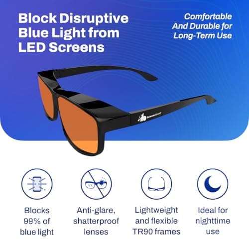 DefenderShield Premium Fit - Over Blue Light Blocking Glasses - Superior Shielding from Gaming PC & Cell Phone Screen Glare - Anti Eye Strain, Headache & Sleep Support (Orange Glasses)