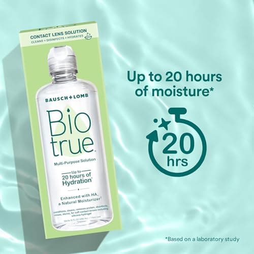 Biotrue Contact Solution, Multi-Purpose Solution with Lens Case, Cleans, Conditions, Hydrates, Disinfects, Removes Protein, Dirt & Debris, Contact Lens Cleaner & Storage, 10 Fl Oz (Pack of 2)