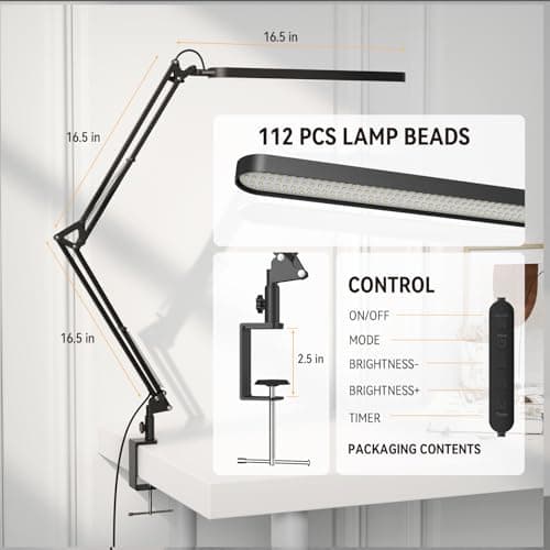 SKYLEO Desk Lamp for Home Office, Eye Comfortable LED Desk Light for Long Hours, Adjustable Swing Arm with Memory Function, Black