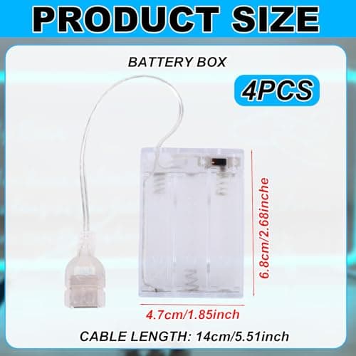 4pcs Battery Pack for 5V LED Neon Signs, Transparent USB Neon Light Battery Box Converts USB Lights to Battery-Operated