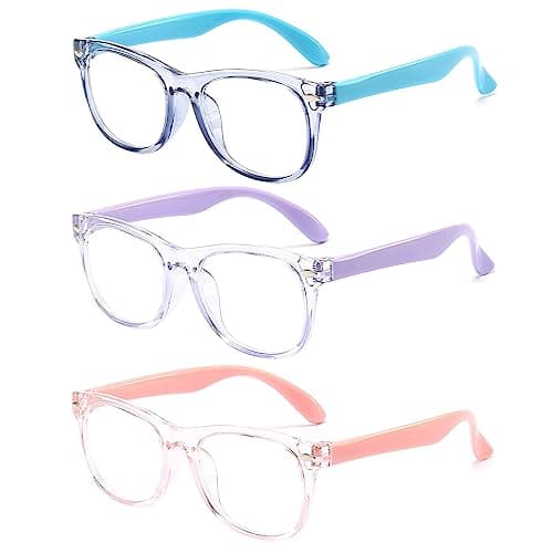 FANNYGO 3 Pack kids Blue Light Blocking Glasses for girls boys Computer Blue Light Blocking Glasses For Age 3-9 (Light blue + Light purple + Light pink)