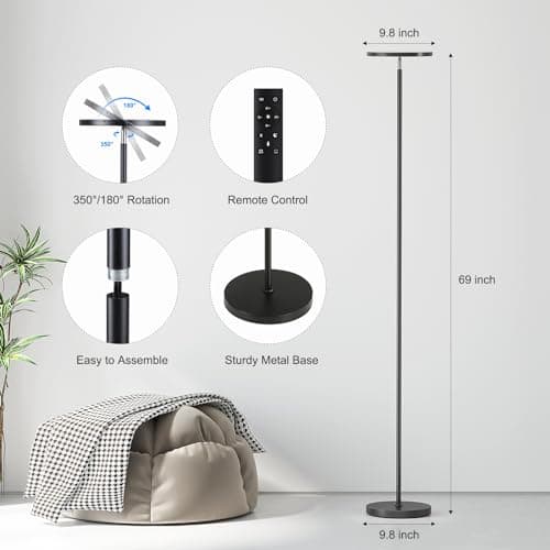 SUNMORY Floor Lamps for Living Room, 32W/3000LM Super Bright LED Floor Lamp with Remote Control, 69" Tall Standing Lamp with Stepless Dimmable, Modern Torchiere Corner Lamp for Bedroom, Office