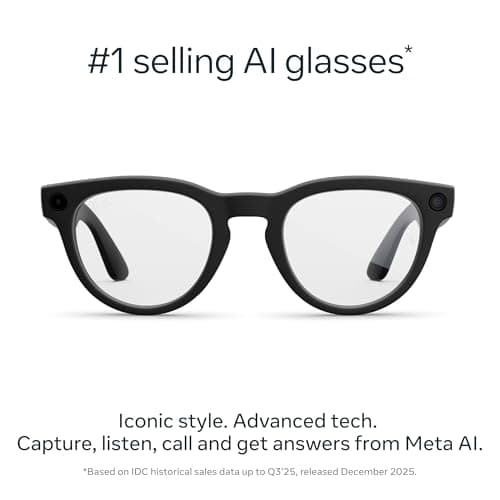 Ray-Ban Meta (Gen 2), Headliner, Matte Black | Smart AI Glasses for Men, Women — 2x Battery Life — 3K Ultra HD Resolution — 12 MP Ultra-Wide Camera, Audio, Video — Clear Lenses — Wearable Technology