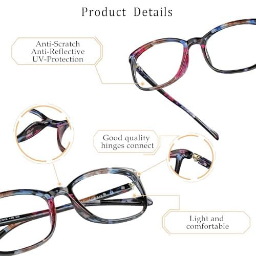 LifeArt Blue Light Blocking Glasses, Anti Eyestrain, Computer Reading Glasses, Gaming Glasses, TV Glasses for Women (Pink Floral, 2.50 Magnification)