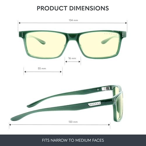 GUNNAR Gaming Glasses - Vertex Moss Amber Lens - Blue Light Blocking Relieve Dry Eye