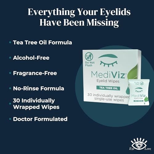 Tea Tree Eyelid Cleanser Wipes - 30 Single-Use Towelettes - Eyelash and Eyelid Wipes for Soothing Dry Eye Irritation, Demodex Removal and More