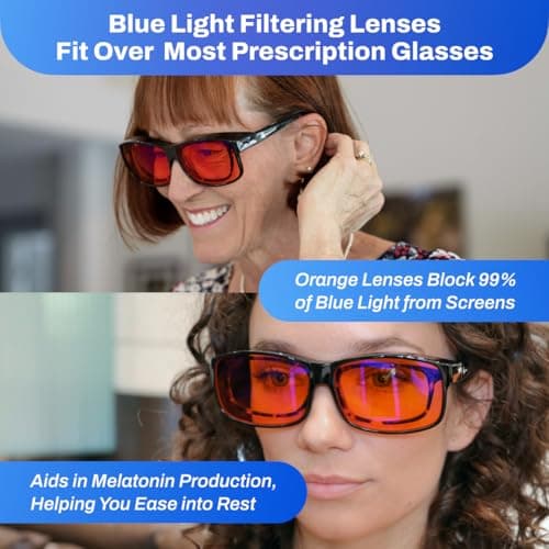 DefenderShield Premium Fit - Over Blue Light Blocking Glasses - Superior Shielding from Gaming PC & Cell Phone Screen Glare - Anti Eye Strain, Headache & Sleep Support (Orange Glasses)