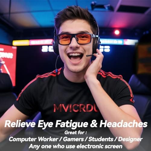 MVICRDU Gaming Glasses Computer Blue Light Blocking Glasses, Amber Glasses Filter 99% Blue Light for Relieve Eyestrain and improve Sleeping, Video Glasses for Men, Women and Kids