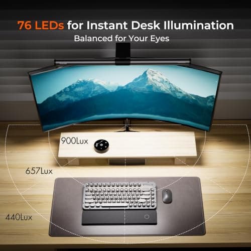 Quntis Monitor Light Bar with Remote, Fit for Curved Monitors/Camera Base, Eye-Care Computer Screen Light Bar, Auto-Dimming Dimmable Work Office Gaming Desk Lamp, Gray