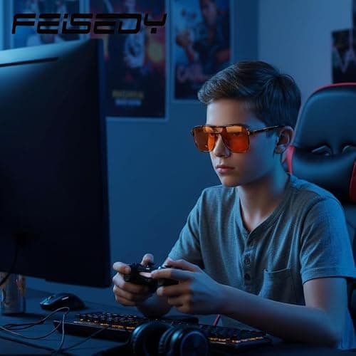 FEISEDY Amber Blue Light Glasses for Computer Gaming Anti Eyestrain Sleep Glasses G2835 Tortoise