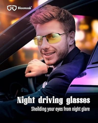 B BLOOMOAK Night Driving Glasses, Polarized Sports Night Vision Glasses - Anti Glare From Headlights,UV 400 Protection,Ultra Light(Yellow)