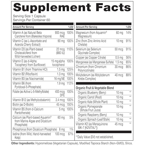 NATURELO One Daily Multivitamin for Women 50+ (Iron Free) - Menopause Support for Women Over 50 - Whole Food Supplement - Non-GMO - No Soy - 60 Capsules - 2 Month Supply