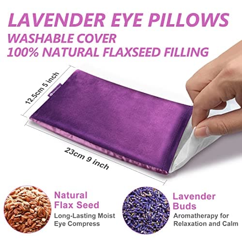 RelaxCoo Lavender Eye Pillow for Relaxation, Yoga, Sleeping, Weighted Eye Mask Heated for Headache, Sinus, Dry Eyes Relief, Moist Heat Eye Compress, Meditation Accessories with Aromatherapy, Pack of 2