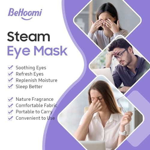 BeHoomi Steam Eye Mask, 10Packs Heated Eye Mask, Self Heating Disposable SPA Warm Compress for Eyes Sleep Mask, Travel Essentials & Relaxation Gifts for Women, Mothers Day Gifts (Lavender Scent)