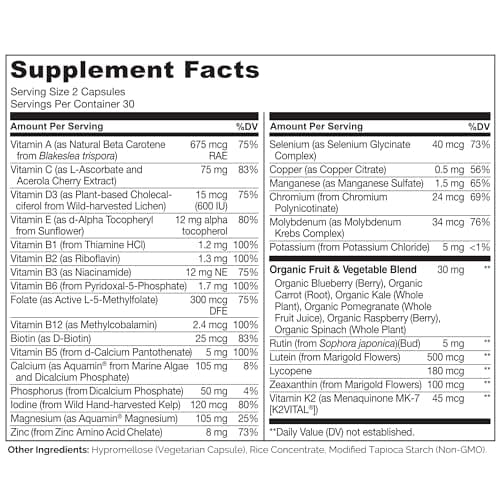 NATURELO Teen Multivitamin - Whole Food Multivitamin for Teenage Boys - Minerals Supplement for Active Kids - with Plant Extracts - Non-GMO - Vegan & Vegetarian - 60 Capsules