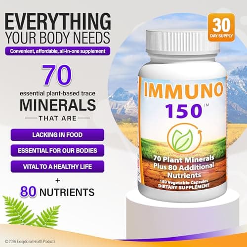 Immuno 150, Immune Support Supplement, Packed with 70 Plant Minerals, 13 Essential Vitamins and 68 Additional Nutrients-150 Vegetable Capsules- Immune Boost for All Age Groups