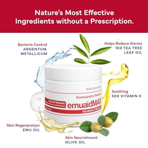 emuaid EMUAIDMAX Ointment for Itchy Skin, Maximum Strength Treatment for Athlete's Foot, Psoriasis, Jock Itch, Rash, Eczema, Cold Sores, Blisters, and Yeast Infection, 0.5oz