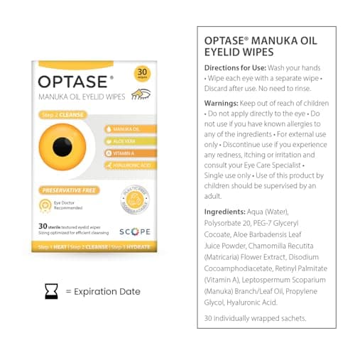 OPTASE Manuka Oil Eyelid Wipes, 30 Count – Eyelid Cleansing Wipes with Natural Manuka Oil – Preservative-Free Formula for Daily Hygiene and Eye Lid Comfort - Doctor Recommended Eye Lid Cleaning
