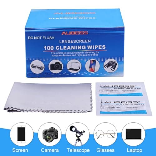 Pre-Moistened Lens Wipes ALIBEISS Screen Wipes for Glasses, Camera,Tablets, Smartphone, Screens and Other Delicate Surfaces,Pack of 100