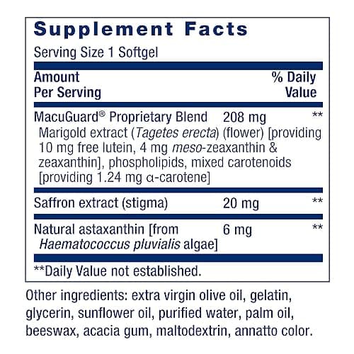 Life Extension MacuGuard Ocular Support with Saffron & Astaxanthin – Eye Health Supplement for Healthy Vision – with Lutein, zeaxanthin, Meso-zeaxanthin – Gluten-Free, Non-GMO – 60 softgels